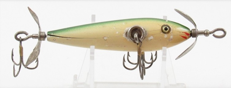 Vintage Pflueger White With Blended Green Back Neverfail Minnow Three Hook Lure