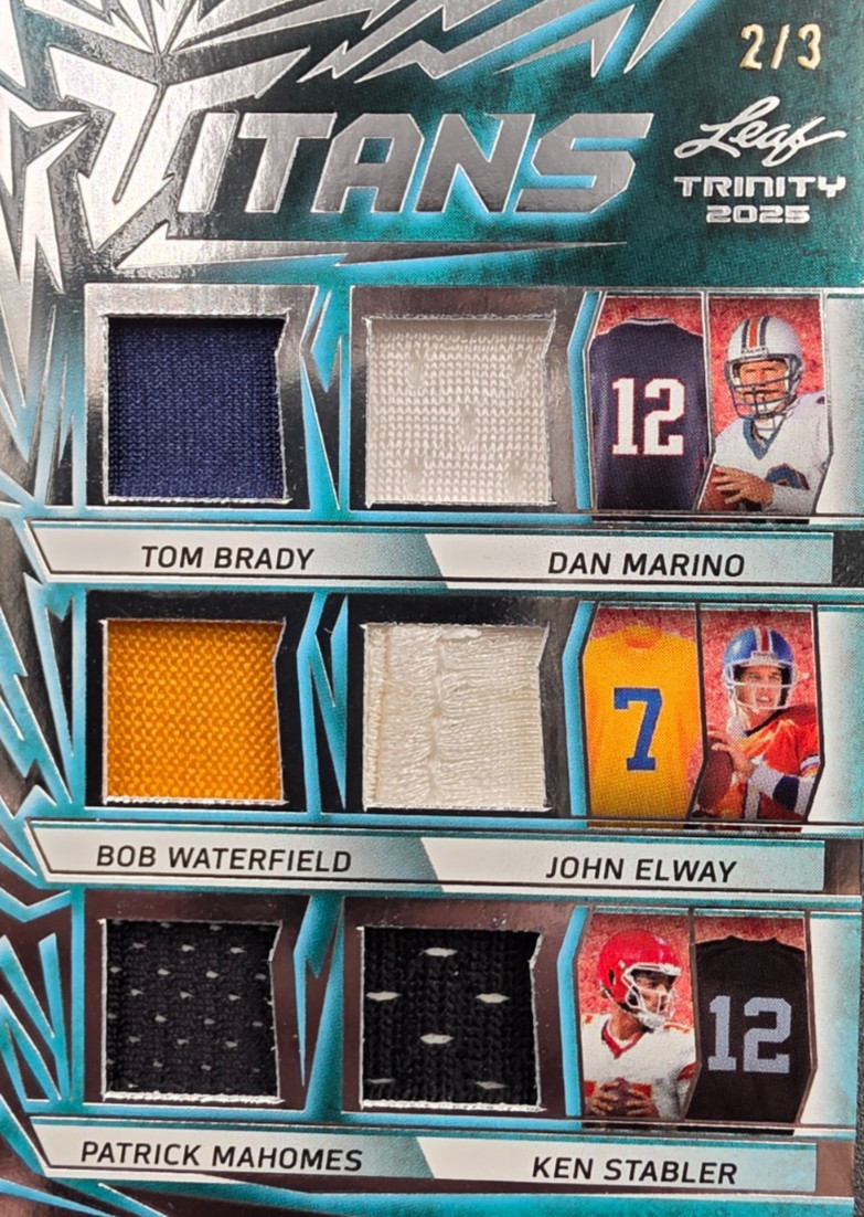 🏈 2025 Leaf Trinity Titans SIX RELIC 2/3 🌟 BRADY MAHOMES MARINO ELWAY #2/3 🔥