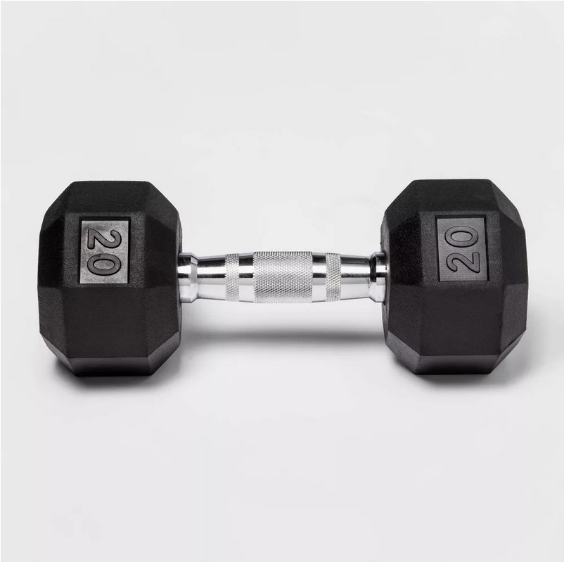 Hex Dumbbell 20lbs Black Rubber Coated, Chrome Handle Single Piece Hex Dumbbell 20lbs Black Rubber Coated, Chrome Handle Single Piece