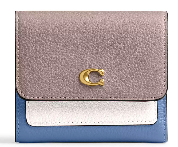 💙Coach Mila Small Flap Wallet - CAO13 Ash Blue Colorblock Pebble Leather - NWT
