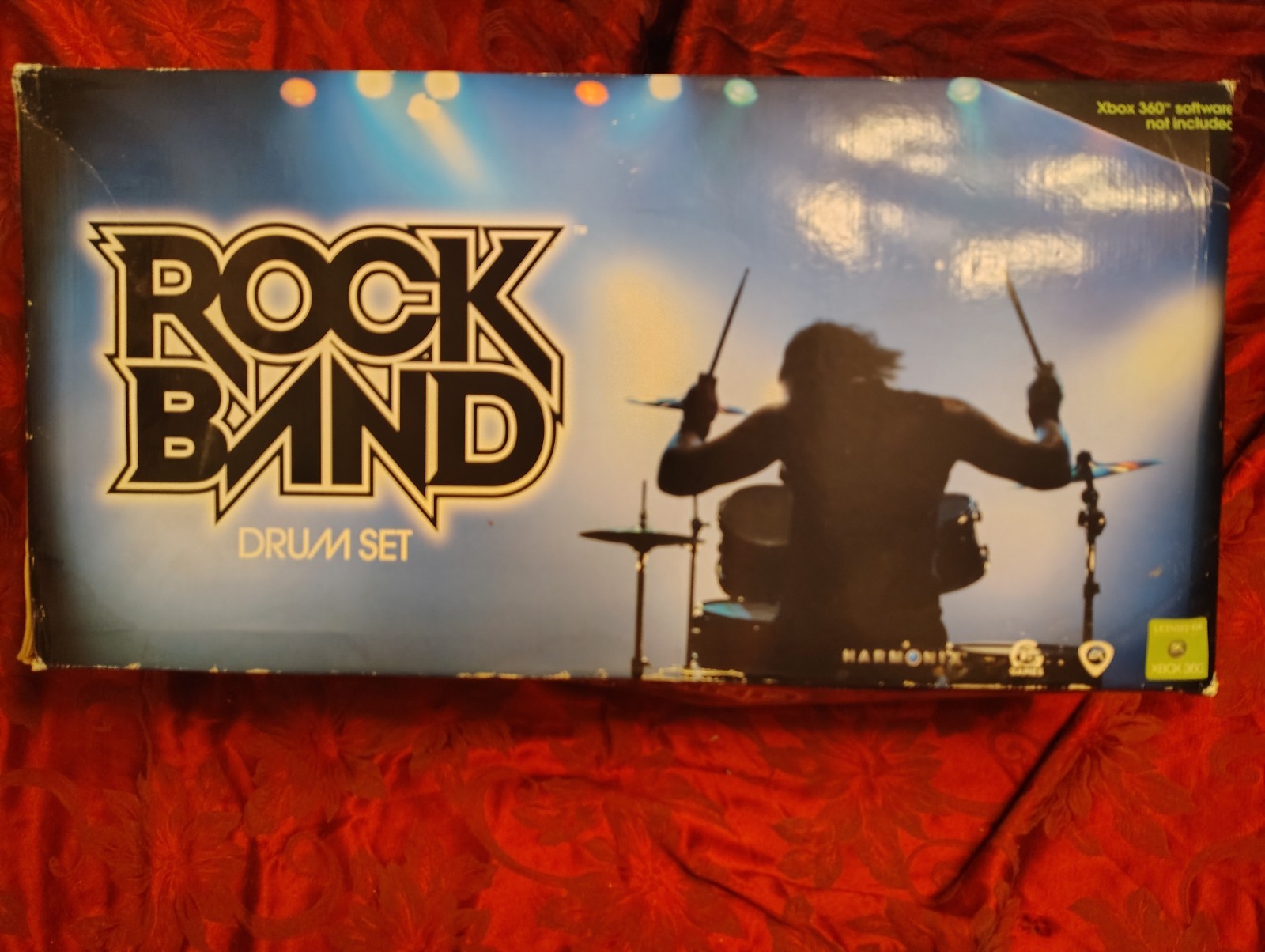 Rock Band Drum Set Xbox 360 Harmonix Wired Drums Pedal Sticks Original Box
