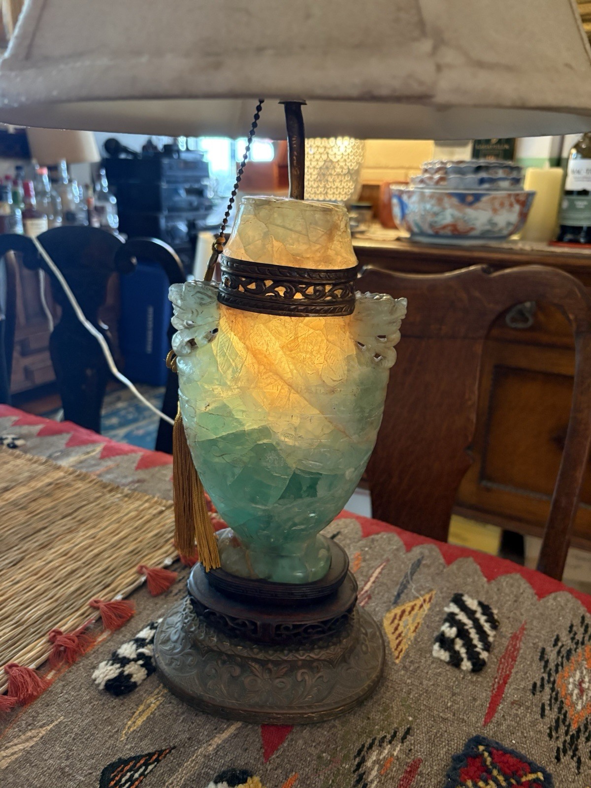 Fabulous 1920’s Chinese Carved Flourite Lamp