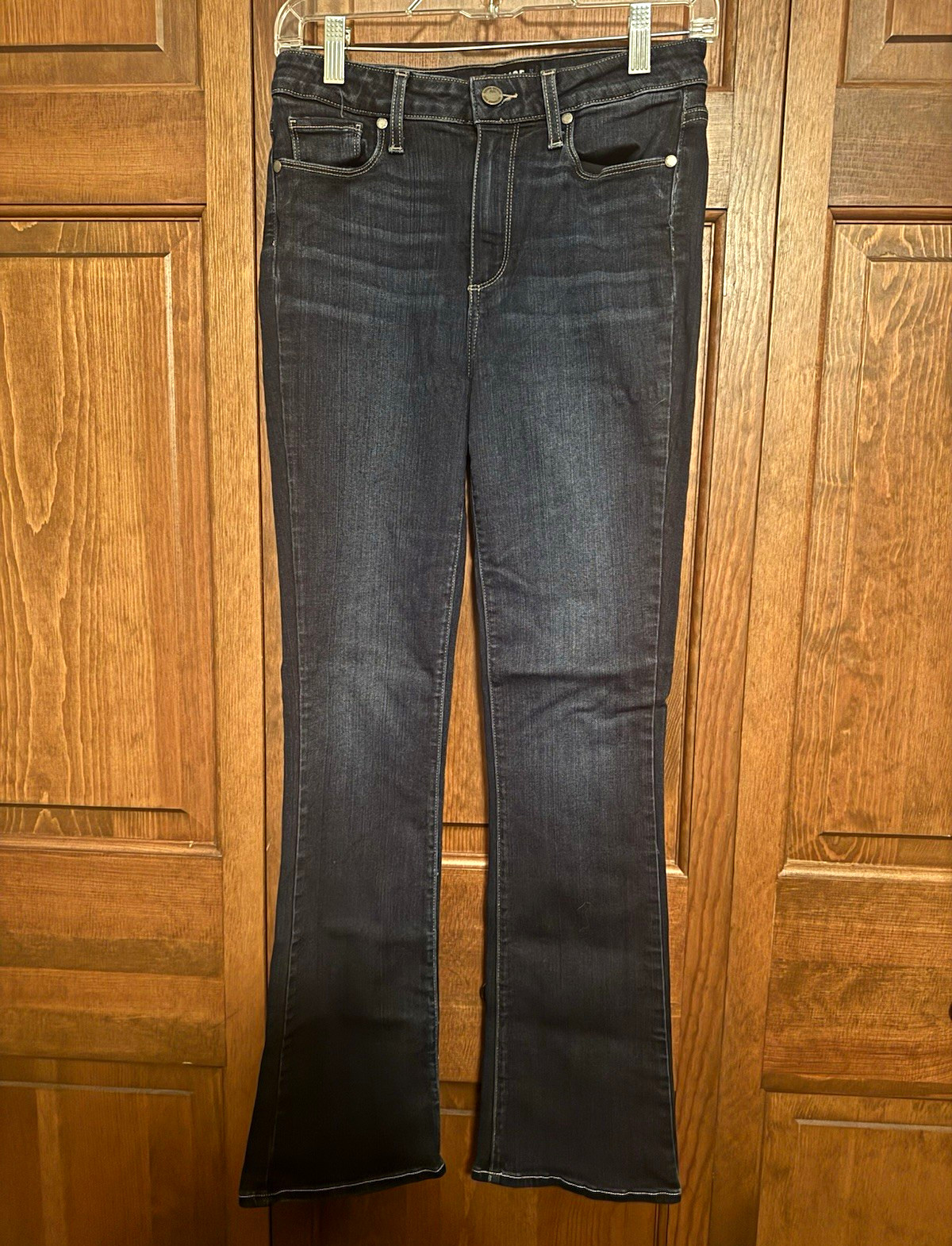 PAIGE Women’s Petite 28P High Rise Slim Bootcut Dark Wash Stretch Jeans