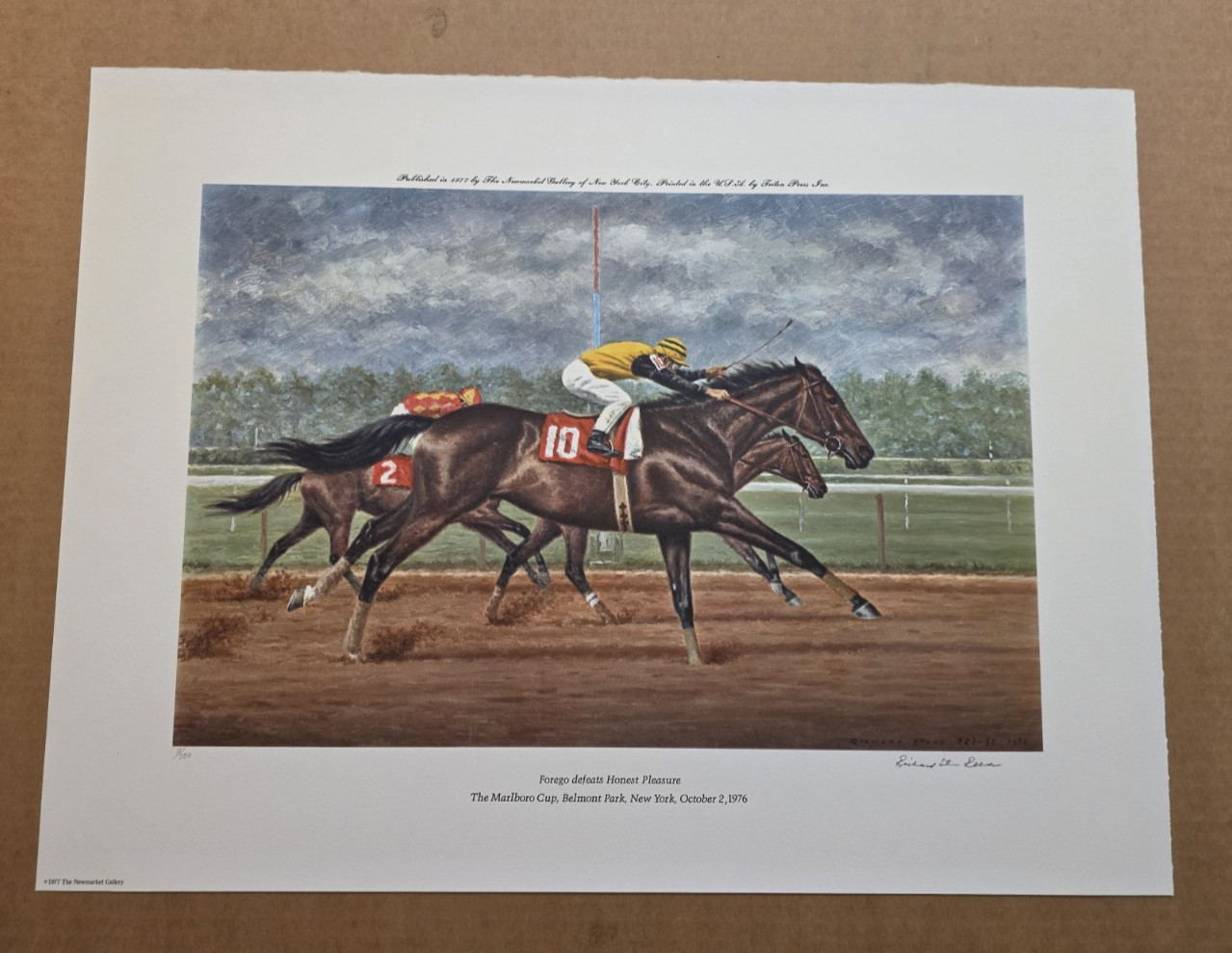 1977 Richard Stone Reeves Print, Forego Defeats Honest Pleasure, Belmont, 11/750