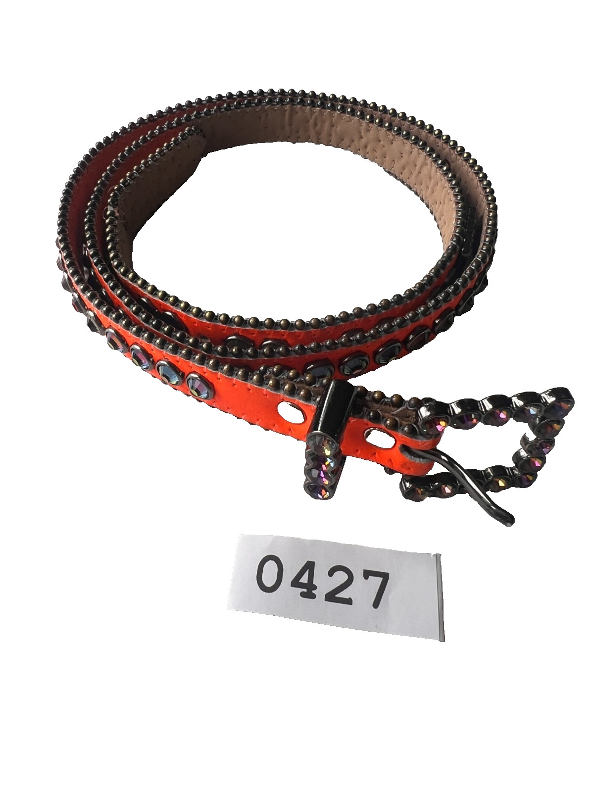 B.B. Simon Neon Orange Leather Swarovski Rhinestone Belt Size 34 Model 3037 B.B. Simon Neon Orange Leather Swarovski Rhinestone Belt Size 34 Model 3037