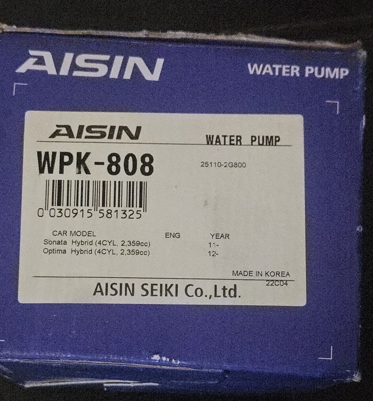 Engine Water Pump-ELECTRIC/GAS Aisin WPK-808