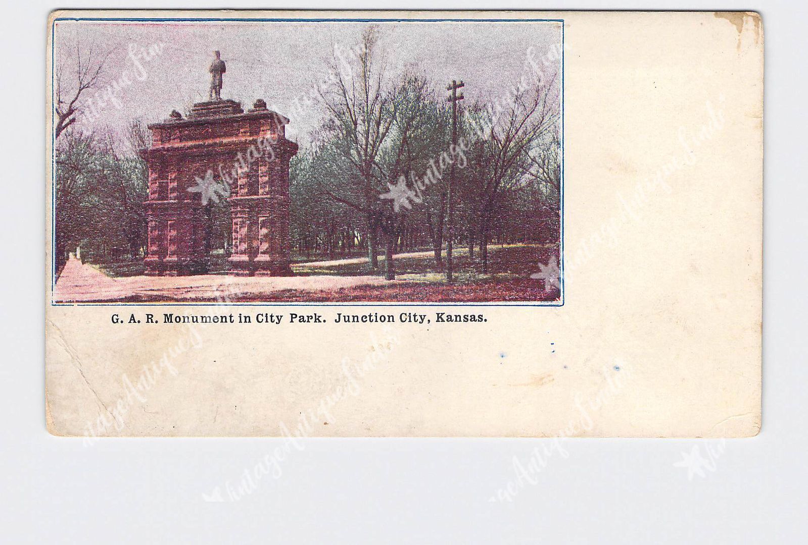PPC Postcard KS Kansas Junction City G.A.R. Monument In City Park Undivided Back PPC Postcard KS Kansas Junction City G.A.R. Monument In City Park Undivided Back
