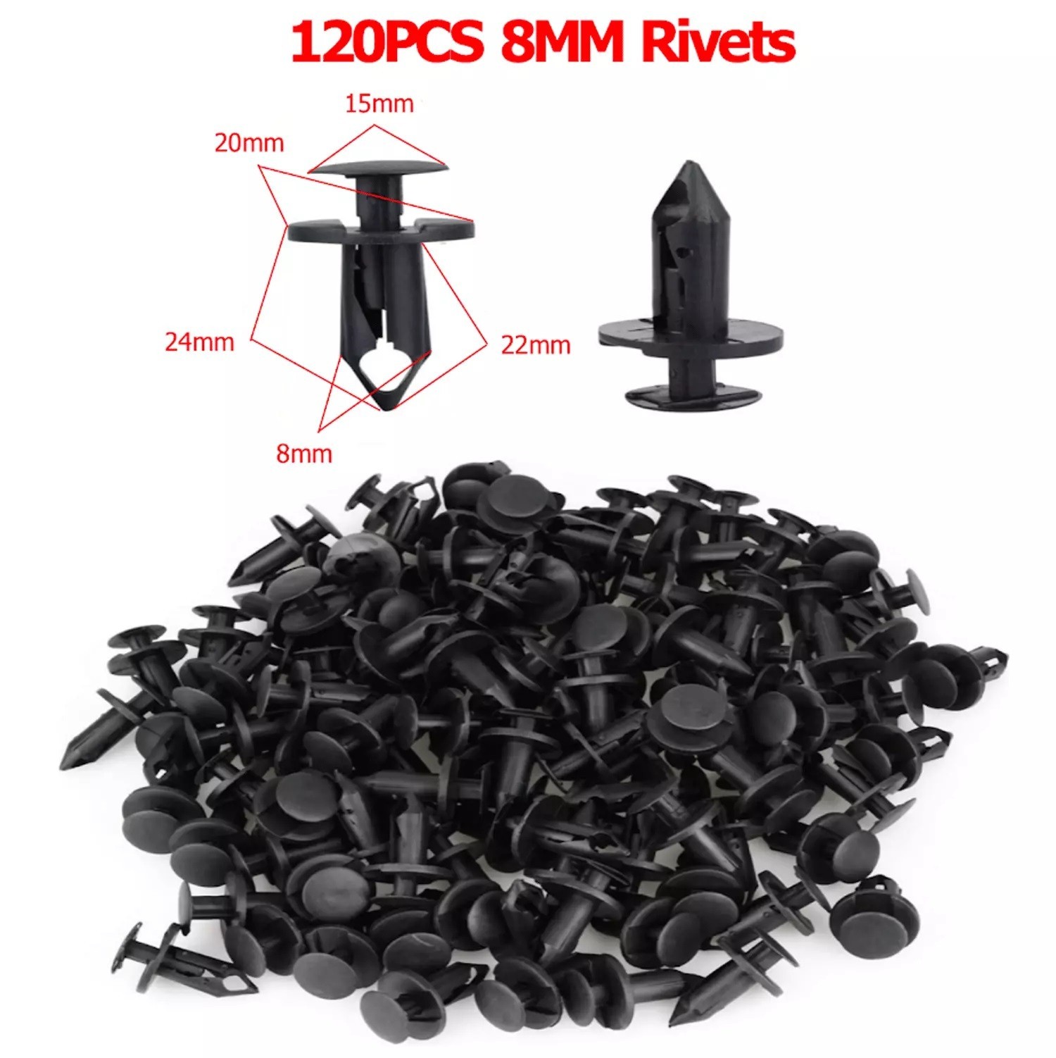 120Pcs 8mm Bumper Clips Retainer Auto Car Plastic Rivets Fastener Fender Push
