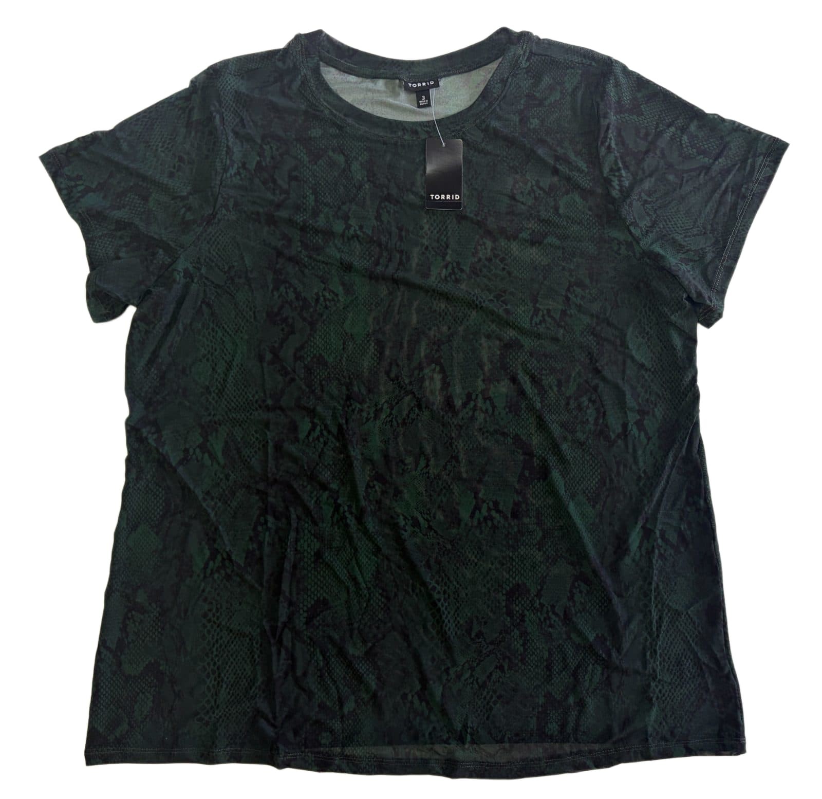 Torrid Mesh Sheer Layering Tee Green Snake Print Plus Size 3 3X 22-24 NWT