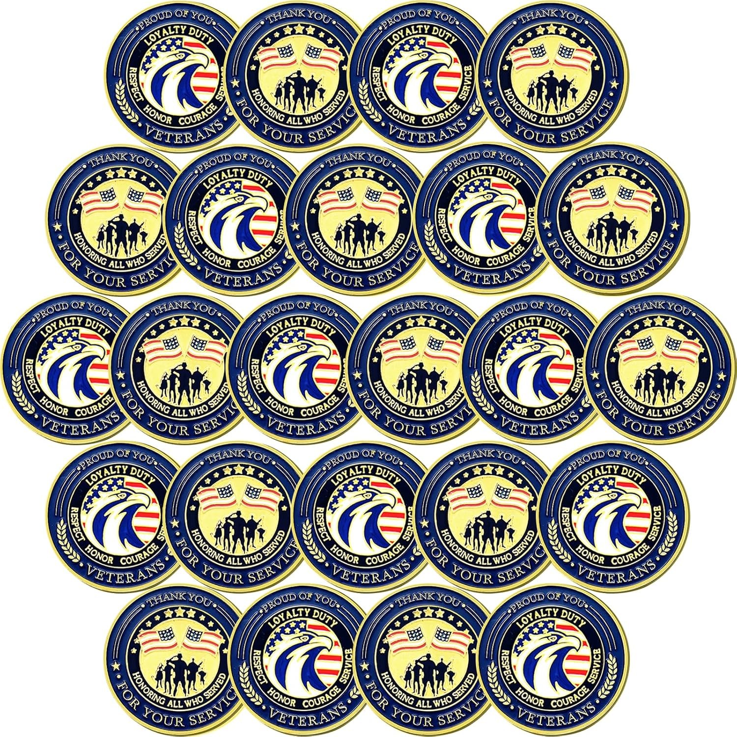 24 Pcs Military Veteran Challenge Coins Thank You for Your Service Coins Veteran