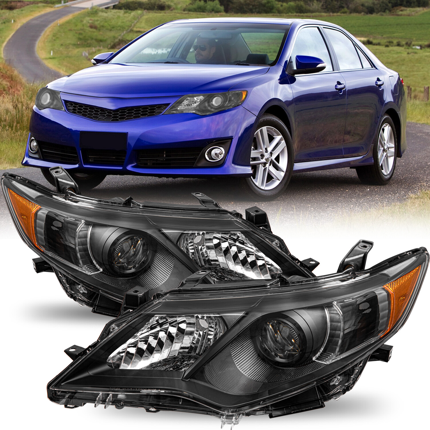 For 2012 2013 2014 Toyota Camry Black Amber Pairs Headlights Assembly Left+Right For 2012 2013 2014 Toyota Camry Black Amber Pairs Headlights Assembly Left+Right