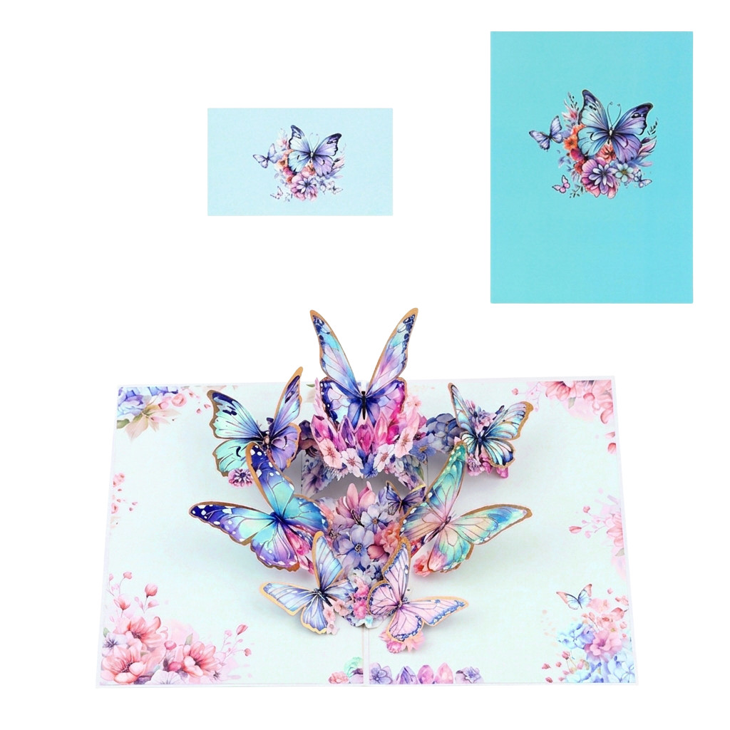 Blue Butterfly 3D Pop-up Greeting Card With Envelope & OPP Bag Birthday Gift