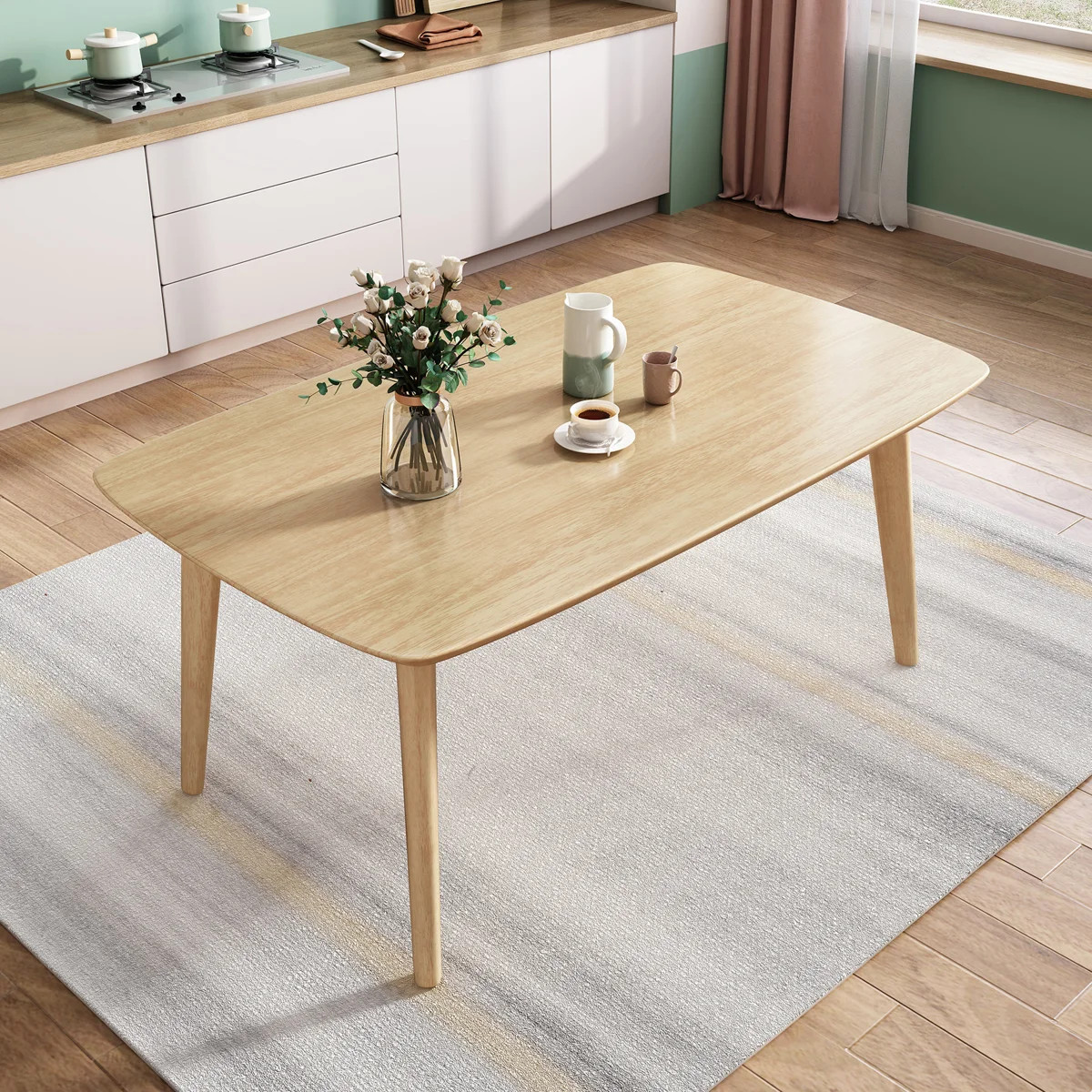 BALANBO Modern Solid Wood Dining Table Kitchen Table Rectangular Dining Table