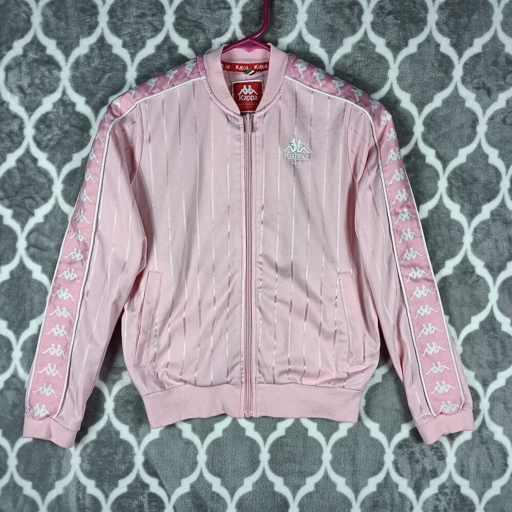 Kappa Track Jacket Women XS Pink White Logo Tape Y2K Sporty Streetwear