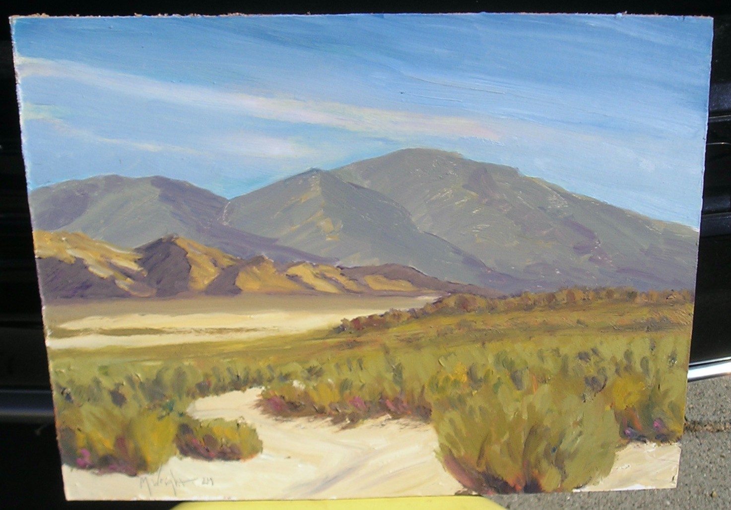 NEVADA DESERT PLEIN AIR OIL, LISTED ARTIST, NEAR MOAPA 12X16 NICE OIL PAINTING
