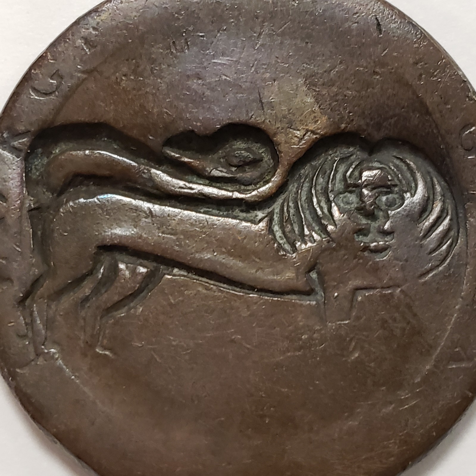 1797 Great Britain Penny Cartwheel - Counterstamped Lion Image - SKU-Q4429