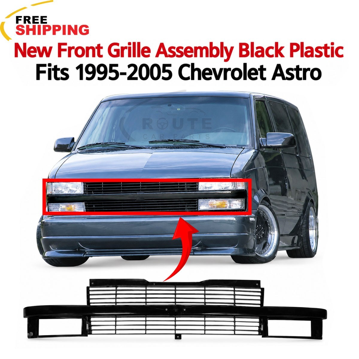 New Front Grille Assembly Black Plastic Fits 1995-2005 Chevrolet Astro GM1200389