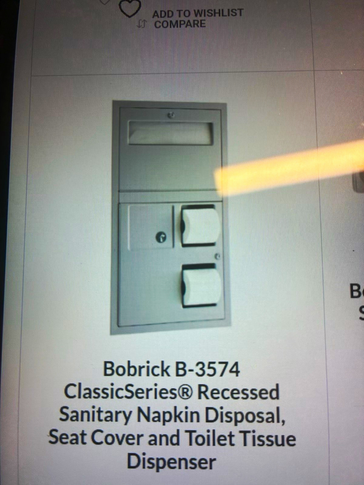 Bobrick ClassicSeries Recessed B-3574 Seat Cover, Tissue Dispenser, Disposal