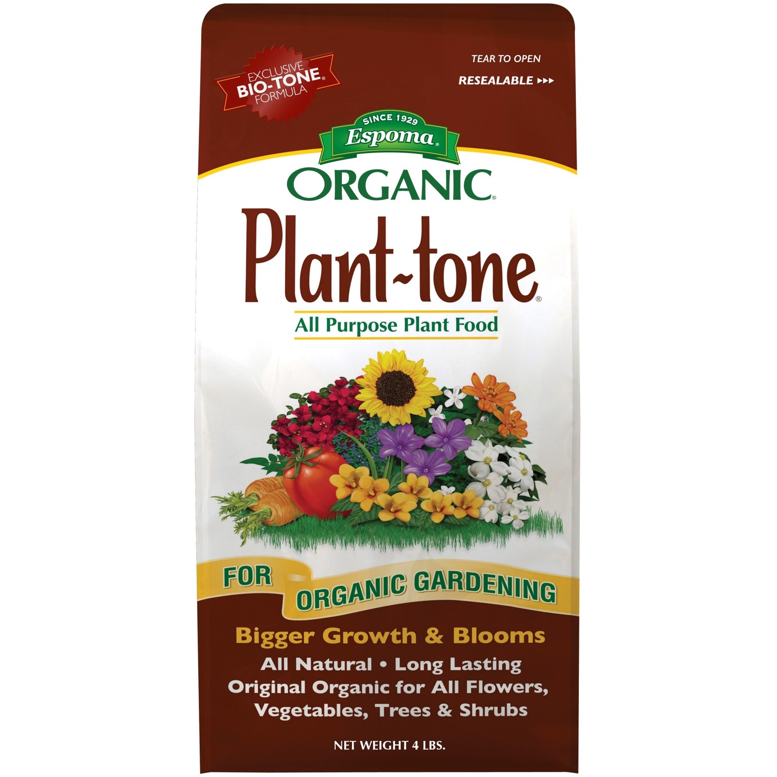 Espoma Organic Plant-Tone 5-3-3 All-Purpose Garden Plant Food, 4lbs