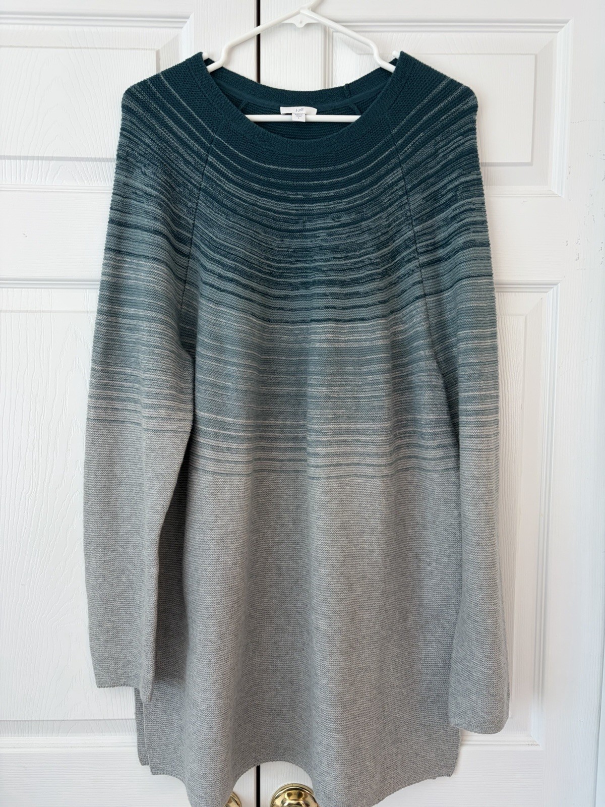 NWOT J.Jill Blue Striped Waffle Knit Crew Neck Slit Cotton Tunic Sweater Size L NWOT J.Jill Blue Striped Waffle Knit Crew Neck Slit Cotton Tunic Sweater Size L