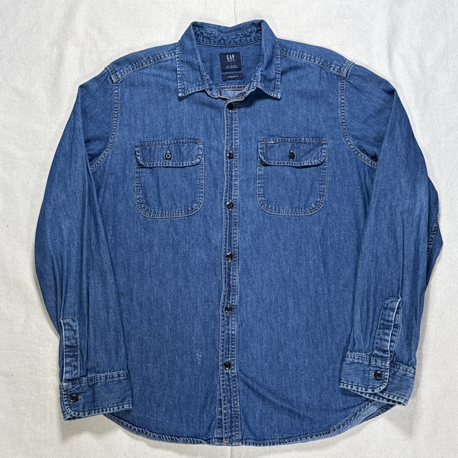 Vintage Gap Denim Shirt Mens Large Blue Metal Button Up Long Sleeve 90s Shacket