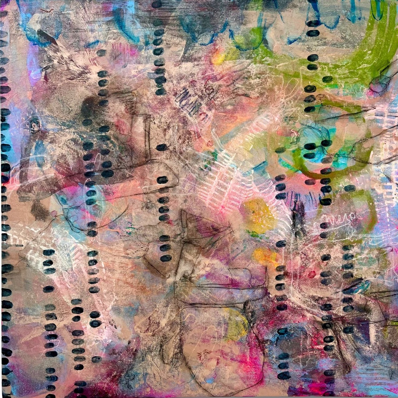 NEW abstract painting, landscape inspired; oil on canvas, signed, 30 x 30 inches