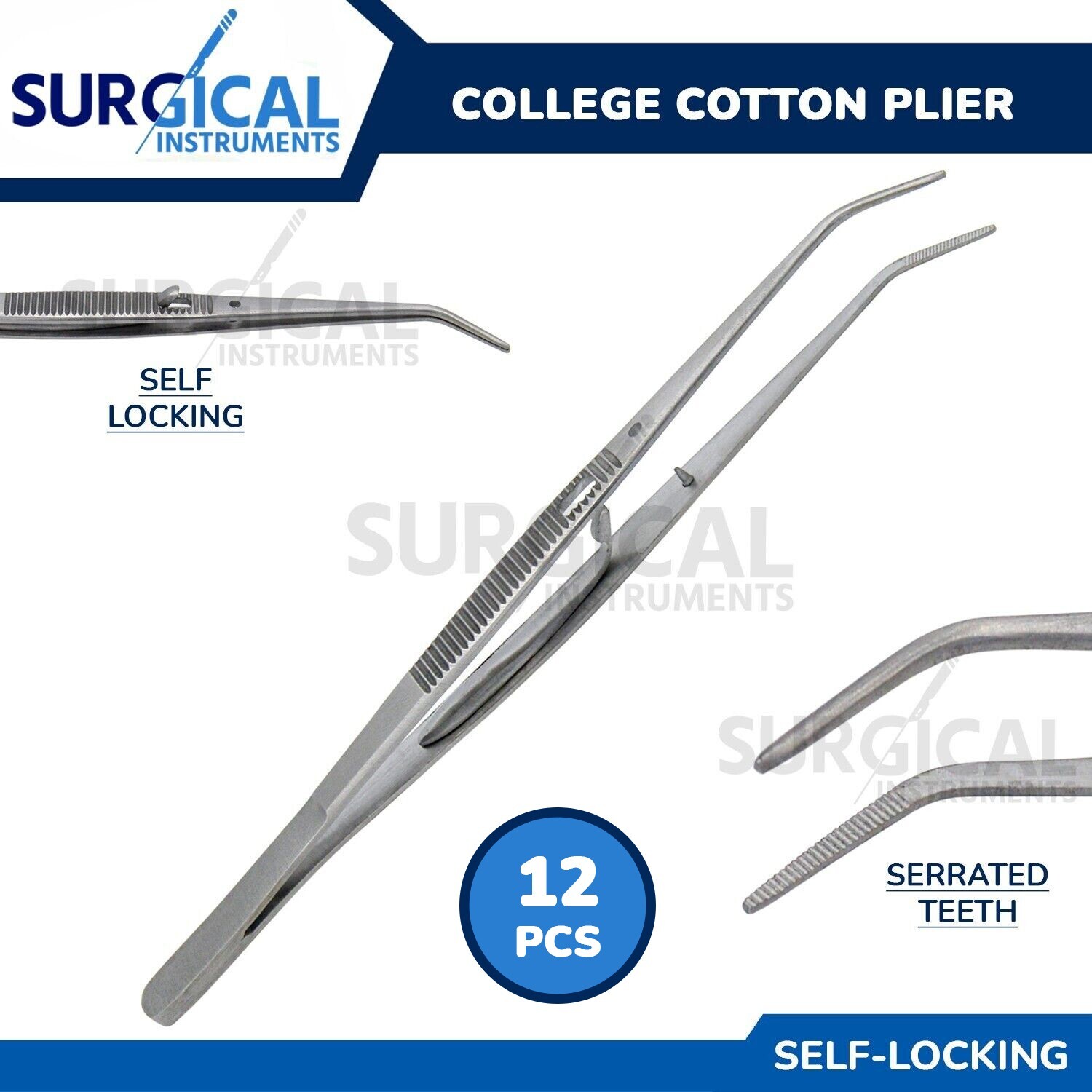 12 Pcs Self-Locking College Cotton Pliers Set Dental Endodontic German Grade