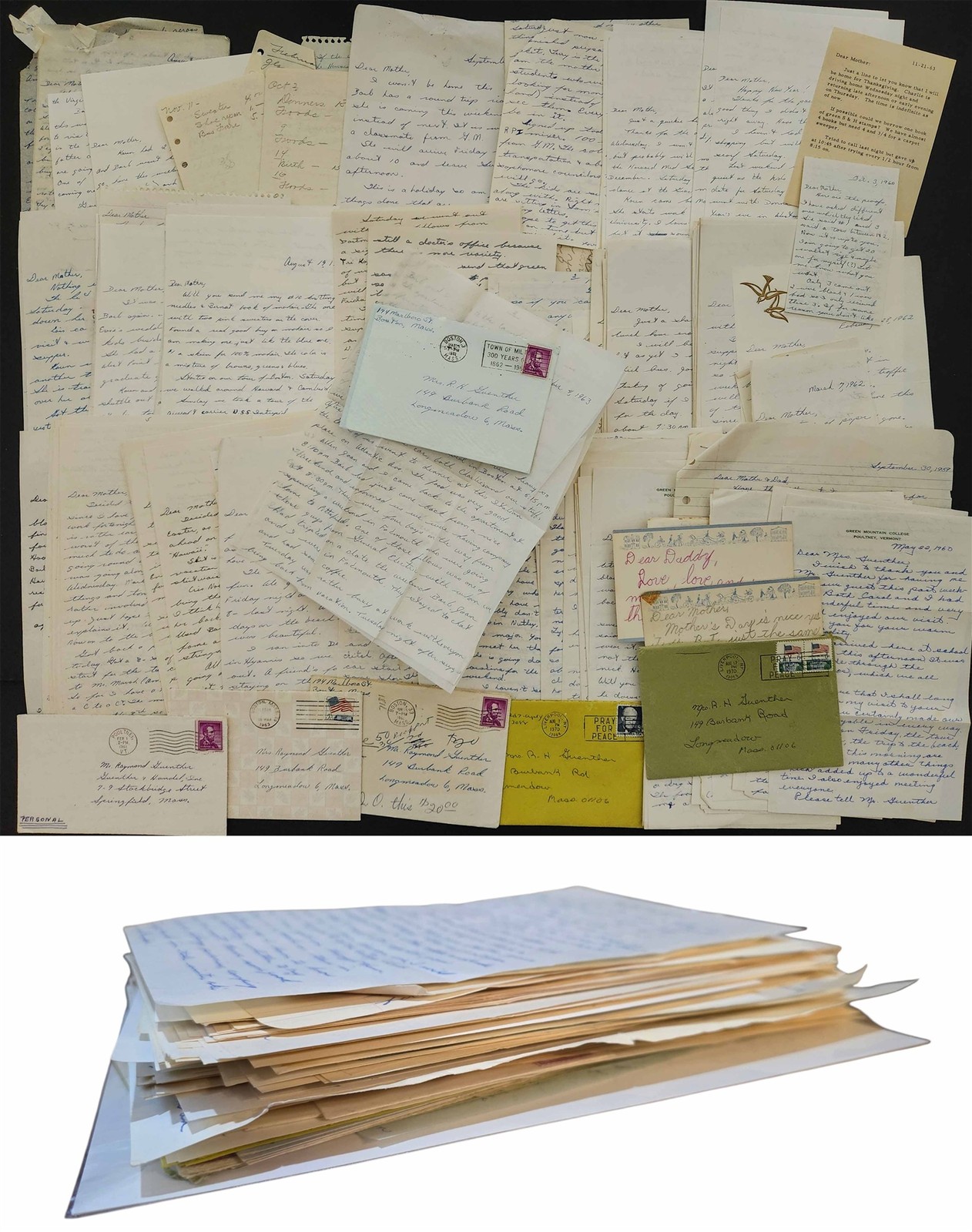 1962–70 vintage LETTER LOT to MOTHER MRS RAYMOND GUENTHER daughter BARBARA ANN
