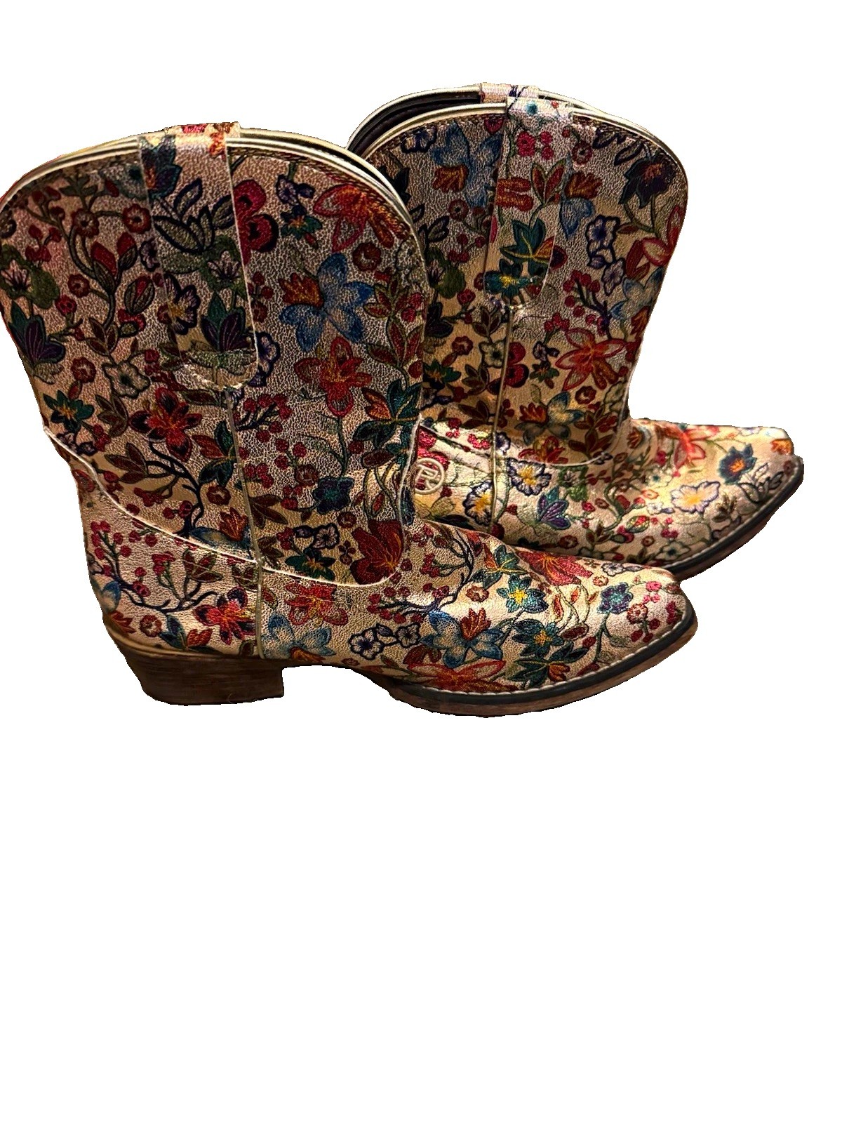 Roper Women’s Floral Embroidered Western Ankle Boots Multicolor Pull On 8