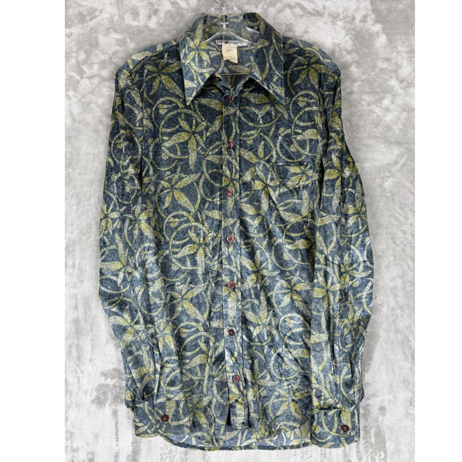 Vintage Emporio Armani Men\'s Long Sleeve Button Up Shirt Abstract Green Sz M