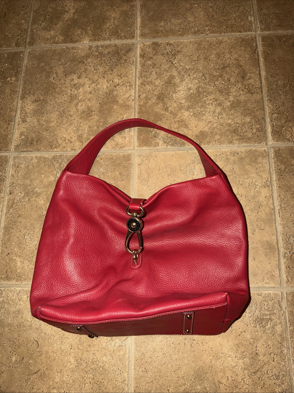 Dooney & Bourke Red Pebble Leather Logo Lock Large shoulder Hobo Bag NWT