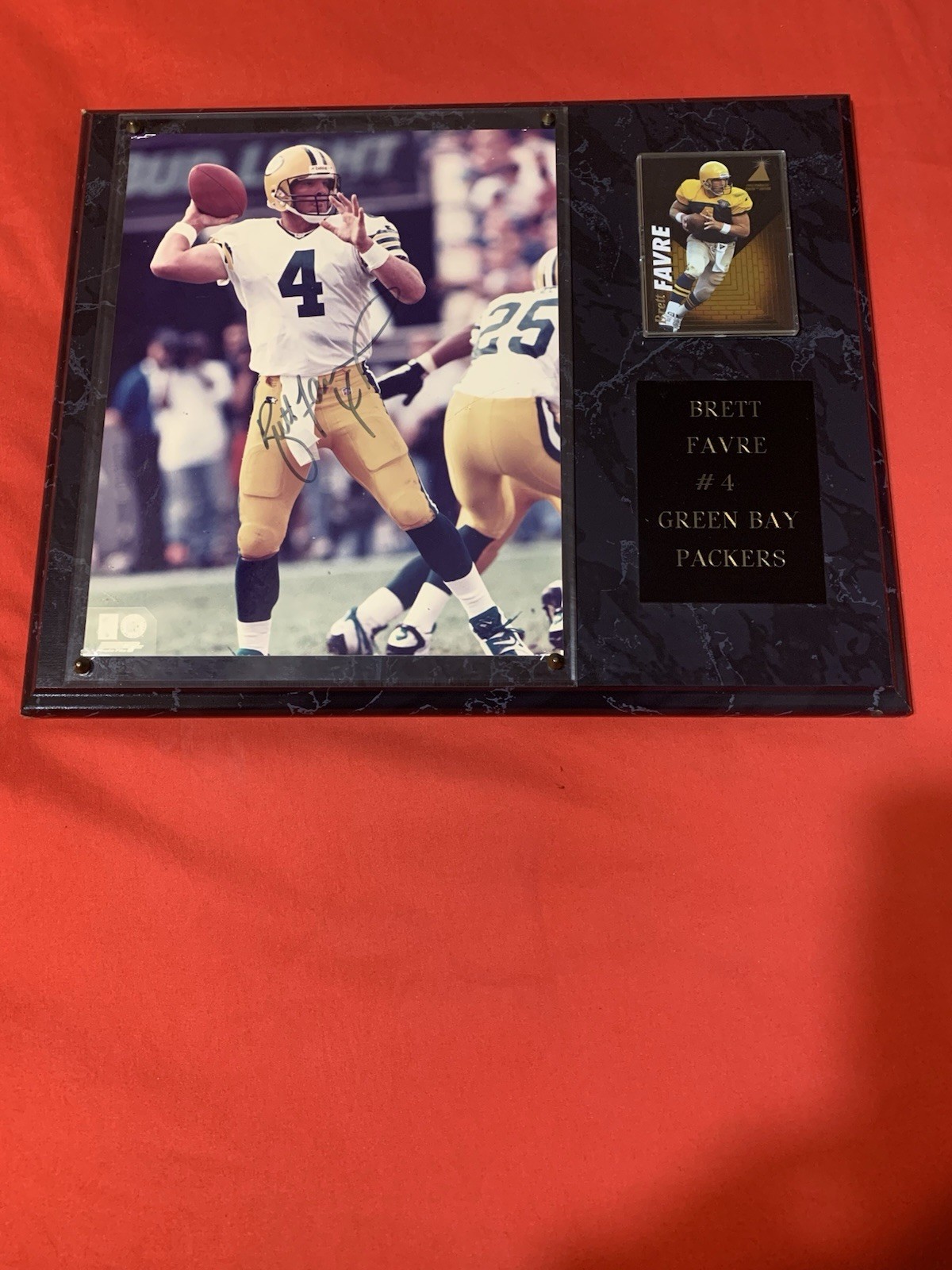 Brett Favre Autographed Large Photo Plaque with Card with /COA Packers QB HOF #4 Brett Favre Autographed Large Photo Plaque with Card with /COA Packers QB HOF #4