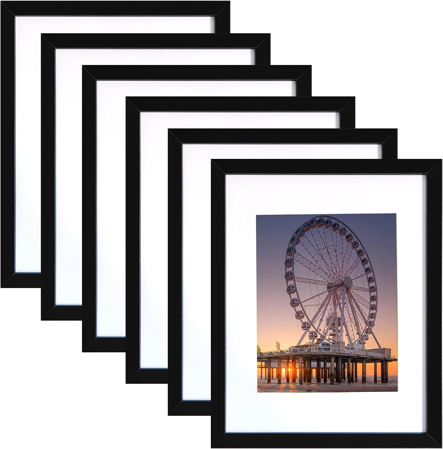 11X14 Picture Frame Black Set of 6 Display Pictures 8X10 with Mat or 11X14 witho