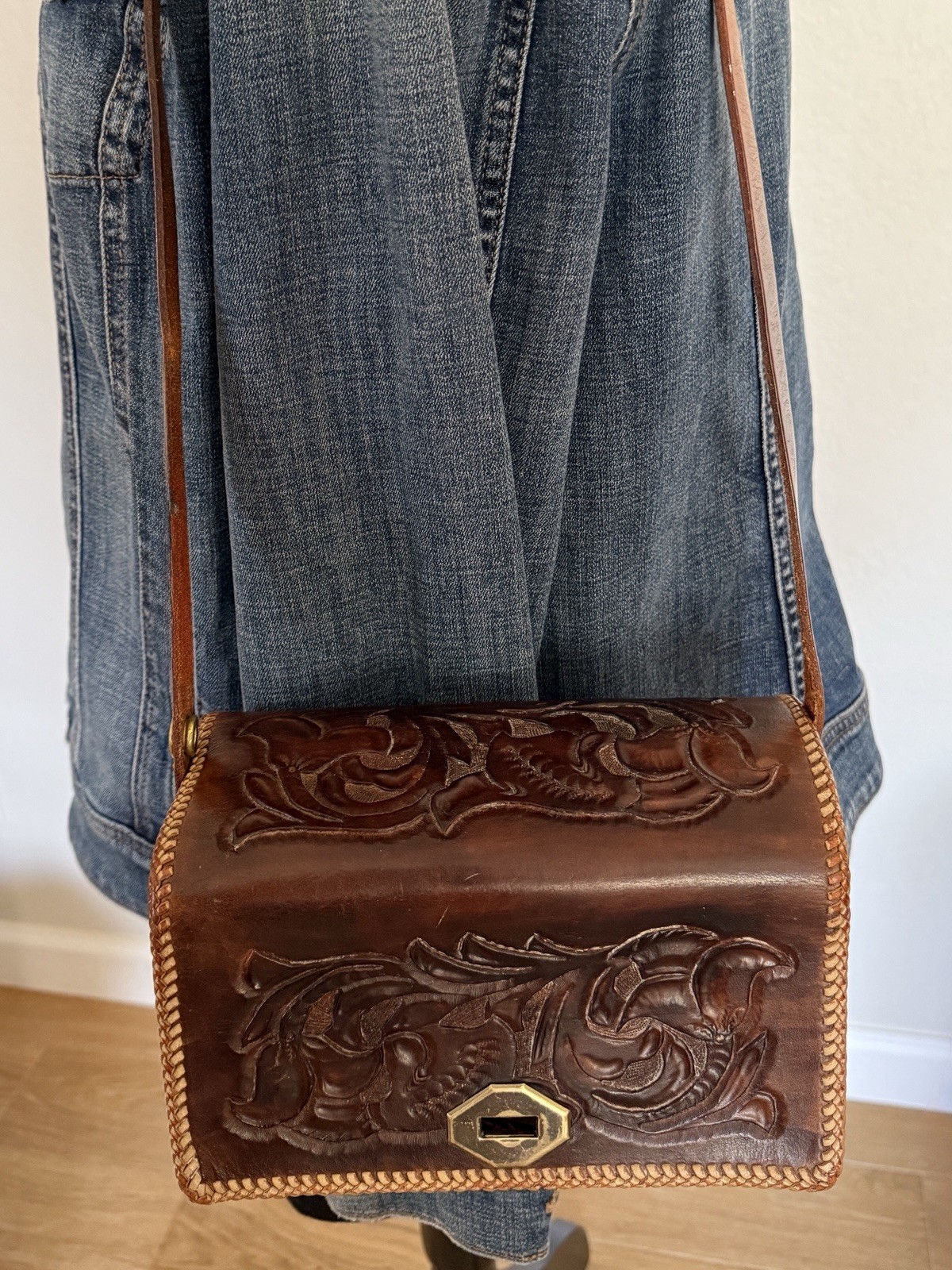Vintage Hand Tooled Leather Western Purse Mexico 1960’s