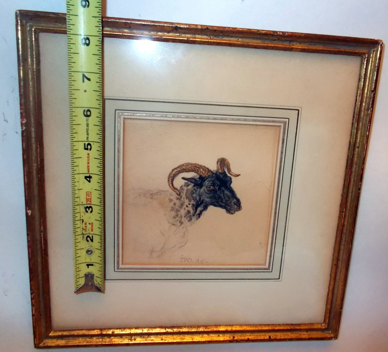 Antique JAMES WARD R.A. 18-19th c Signed GOAT Watercolor Pencil Framed