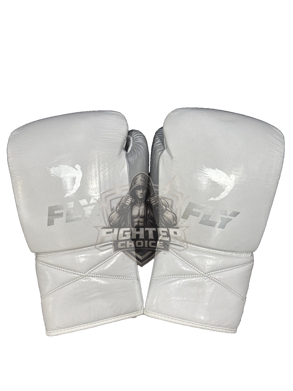 Professional Fly Boxing Gloves White & Silver Cowhide Leather Sparring Pro Glove