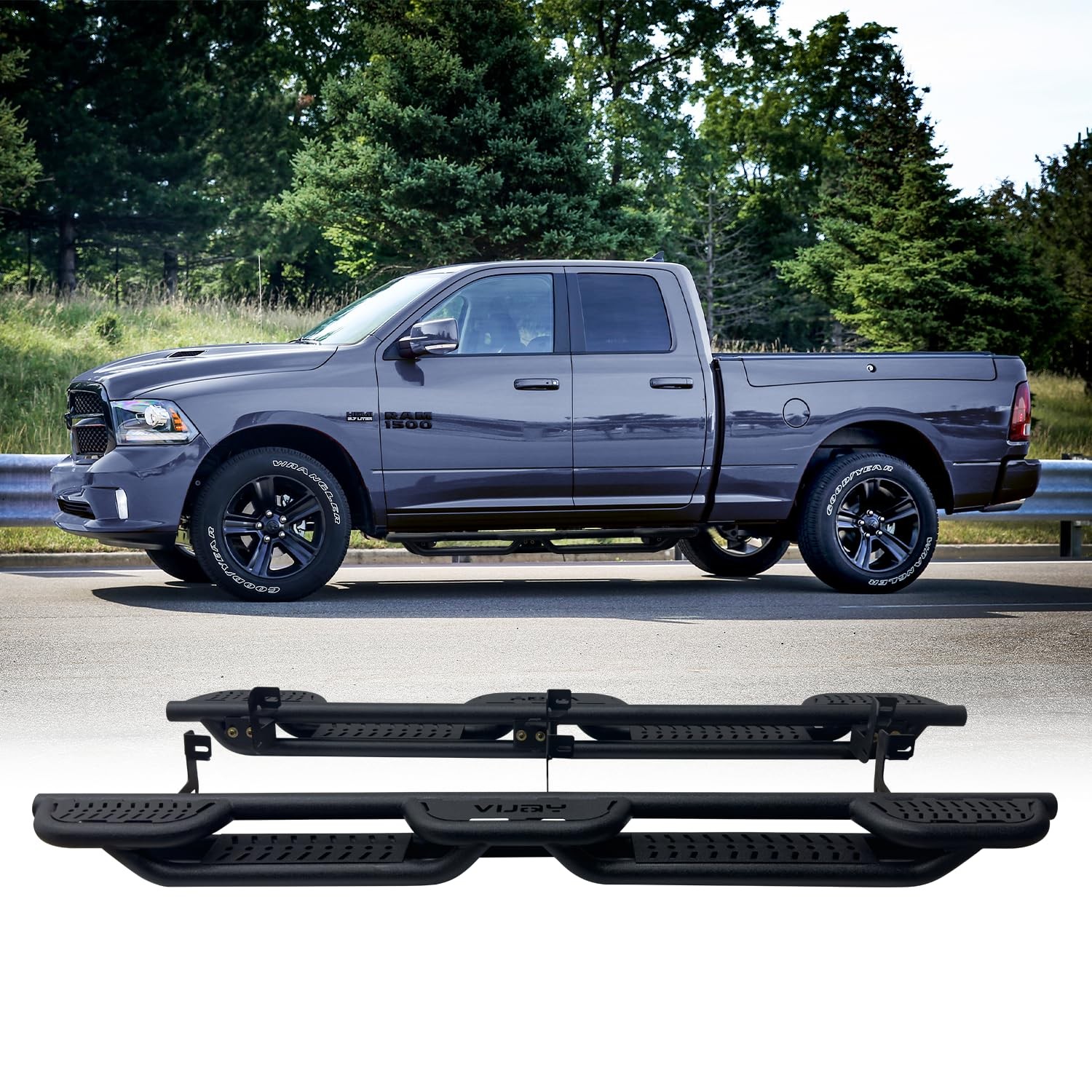 Steel Running Boards Side Steps Black 2010-2024 Dodge Ram 2500/3500 Quad Cab