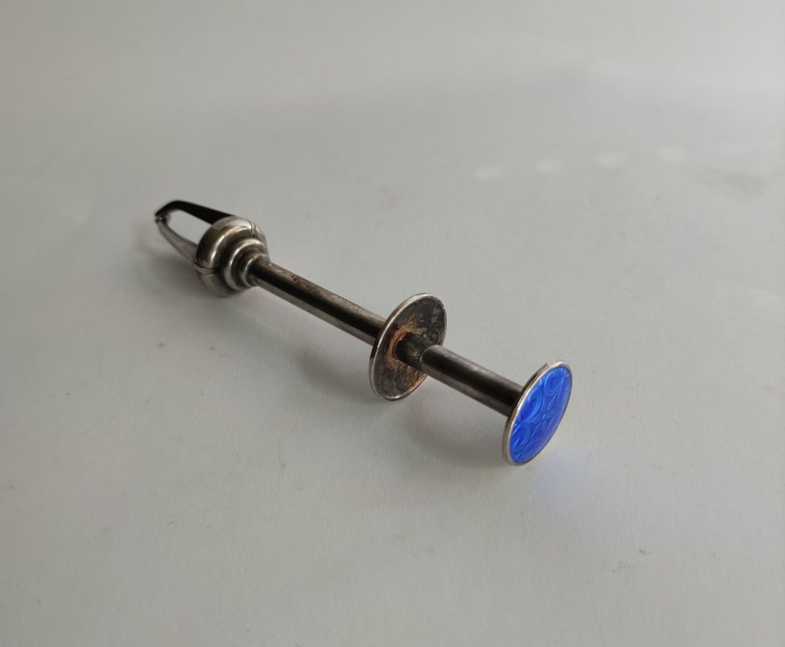 AKSEL HOLMSEN VINTAGE SILVER PLATED ICE TONG - WITH BLUE ENAMEL 