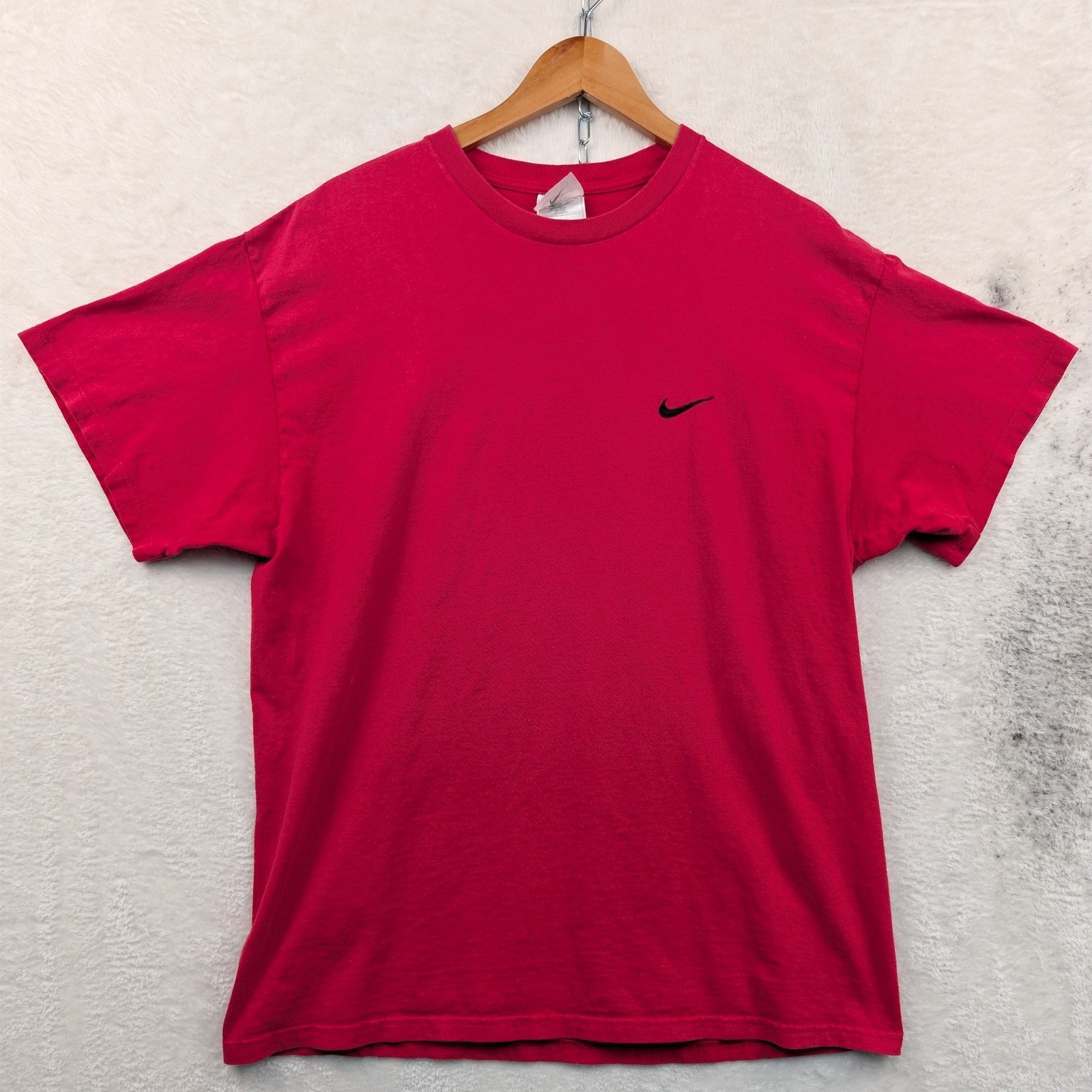 VTG Nike Shirt Men\'s L Red Embroidered Swoosh Sporty White Tag Made In USA 90s