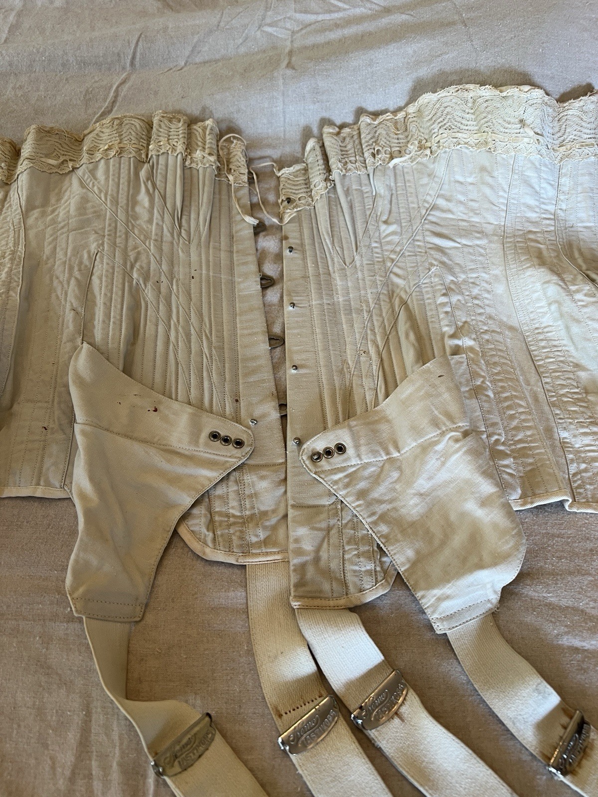 Antique Victorian/ Edwardian Corset w/ Metal Garters