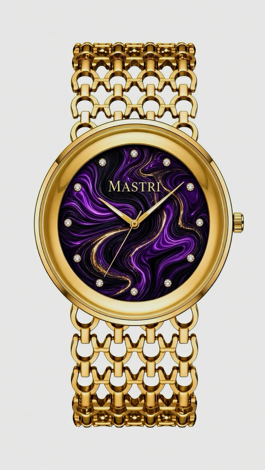MASTRI Women’s Gold-Tone Quartz Bracelet Watch Purple/Black Dial Diamond Markers
