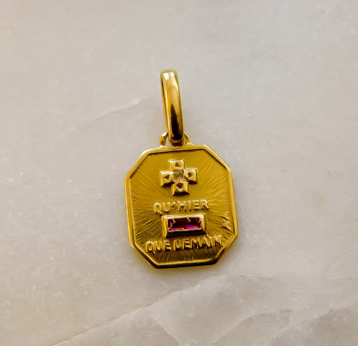French Medal of Love Augis Shield Charm Pendant 14k Yellow Gold Plated