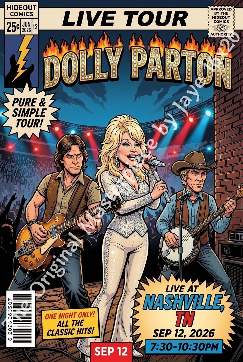 Dolly Parton\'s final full concert the Pure & Simple Tour 24x36 comic poster Dolly Parton\'s final full concert the Pure & Simple Tour 24x36 comic poster
