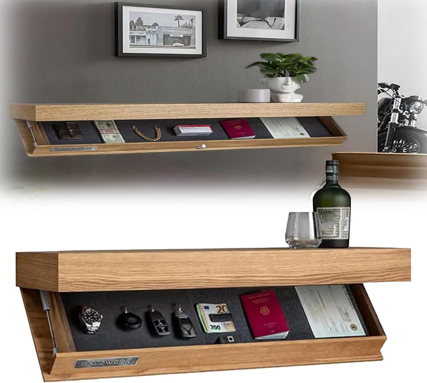 Hidden Compartment Wall Shelf Wooden Floating Shelf with Secret Storage