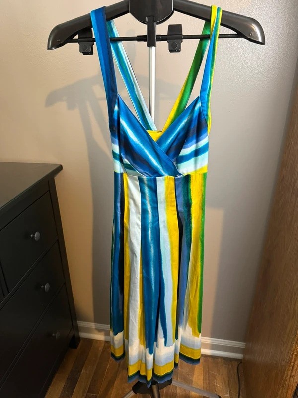Calvin Klein Size 2 Watercolor Stripe Cross Back Dress Calvin Klein Size 2 Watercolor Stripe Cross Back Dress
