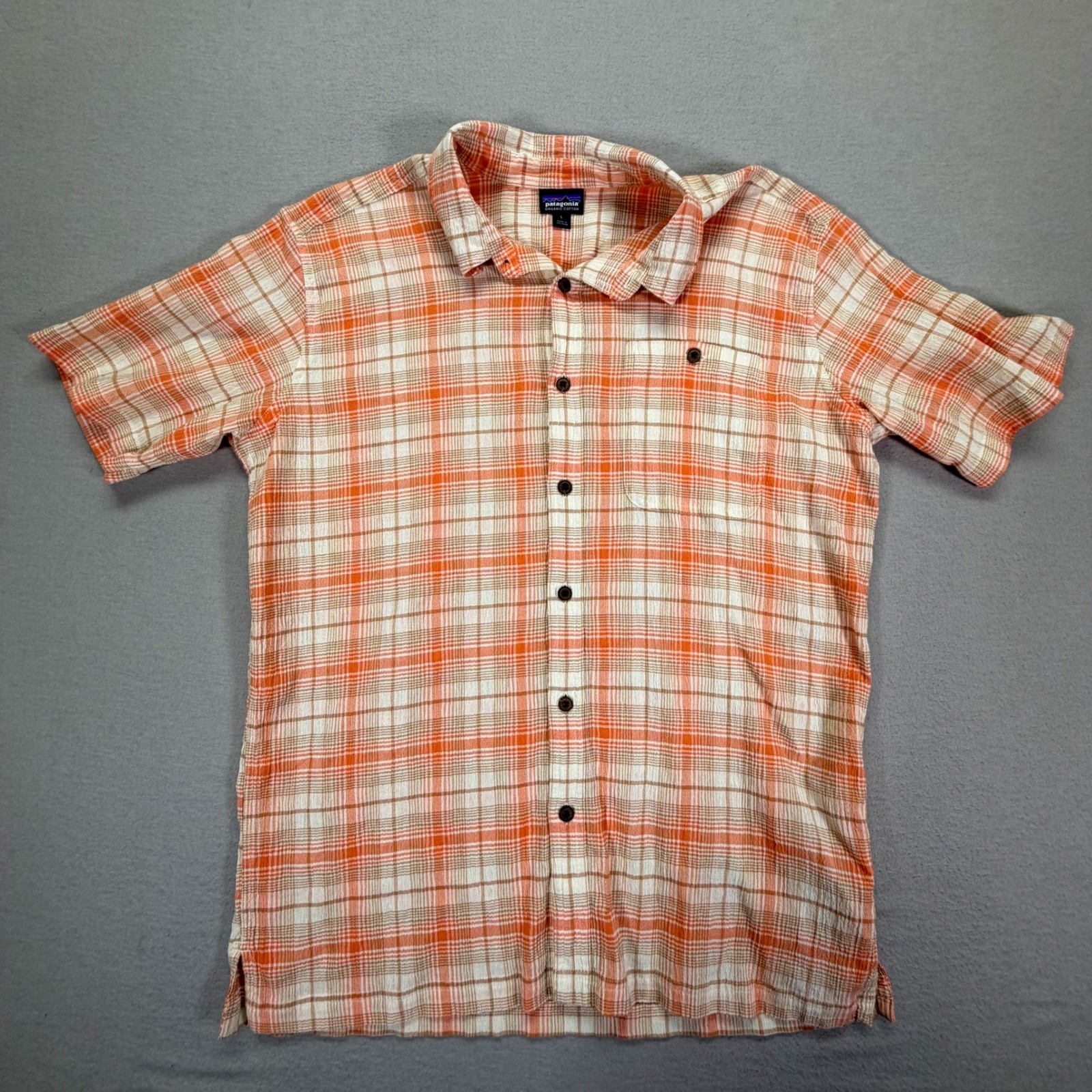 Patagonia Button Down Mens L Orange Excellent Organic Cotton Plaid