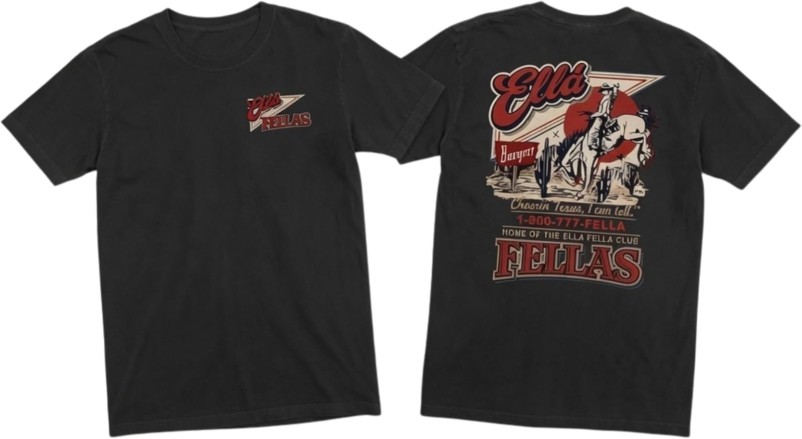 Vintage Western Cowboy Graphic Tee - Ella Fellas Bronc Rider T-Shirt for All
