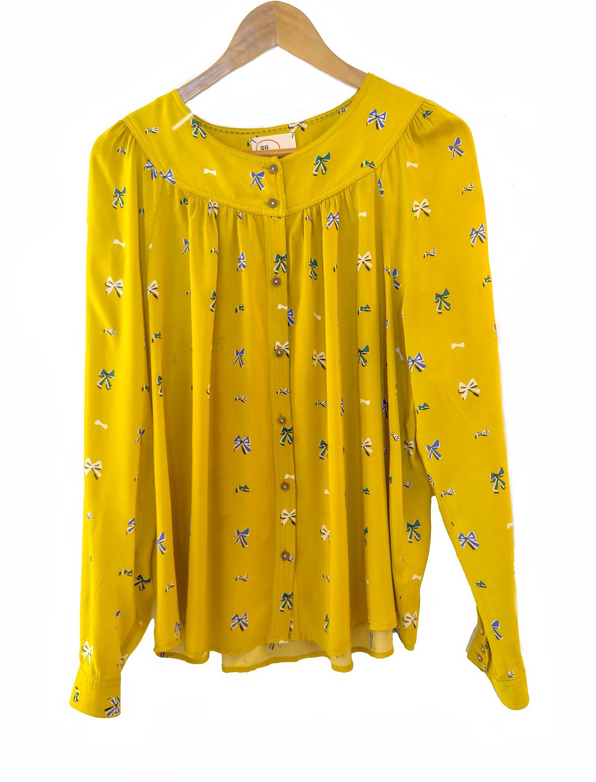 Conversations by Anthropologie 26 of 52 Blouse Women 14 Yellow Gold Bow Print