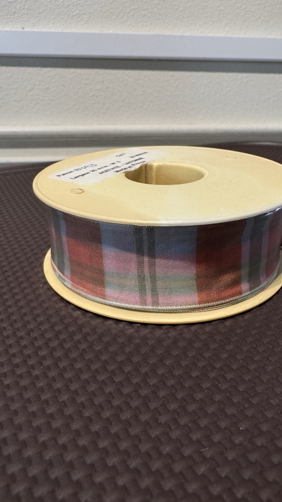 Vintage French Plaid Ribbon 25M Unopened Acetate Laitonné Made in France NOS