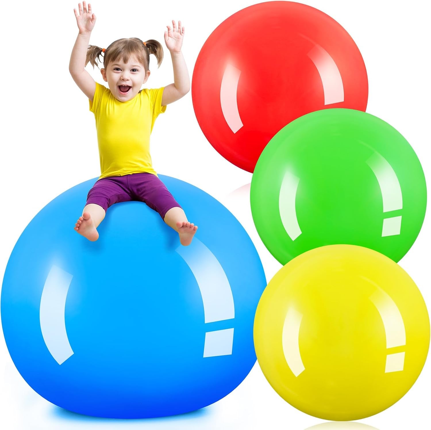 Jenaai 4 Pcs 30 Inch Big Bounce Ball Large Rubber Ball Giant Inflatable Kickb...